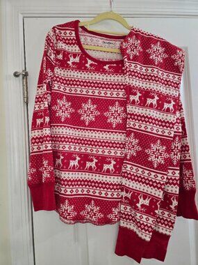 Old Navy Thermal-Knit Pajama Set - Red Fair Isle Reindeer and Snow